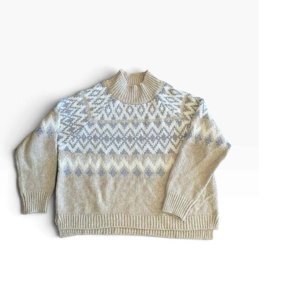Lucky Brand Fair Isle Mock Neck Sweater Women’s XL Beige Cream Gray Nordic Knit